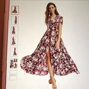 Button up Split Floral Print Flowy Maxi Dress